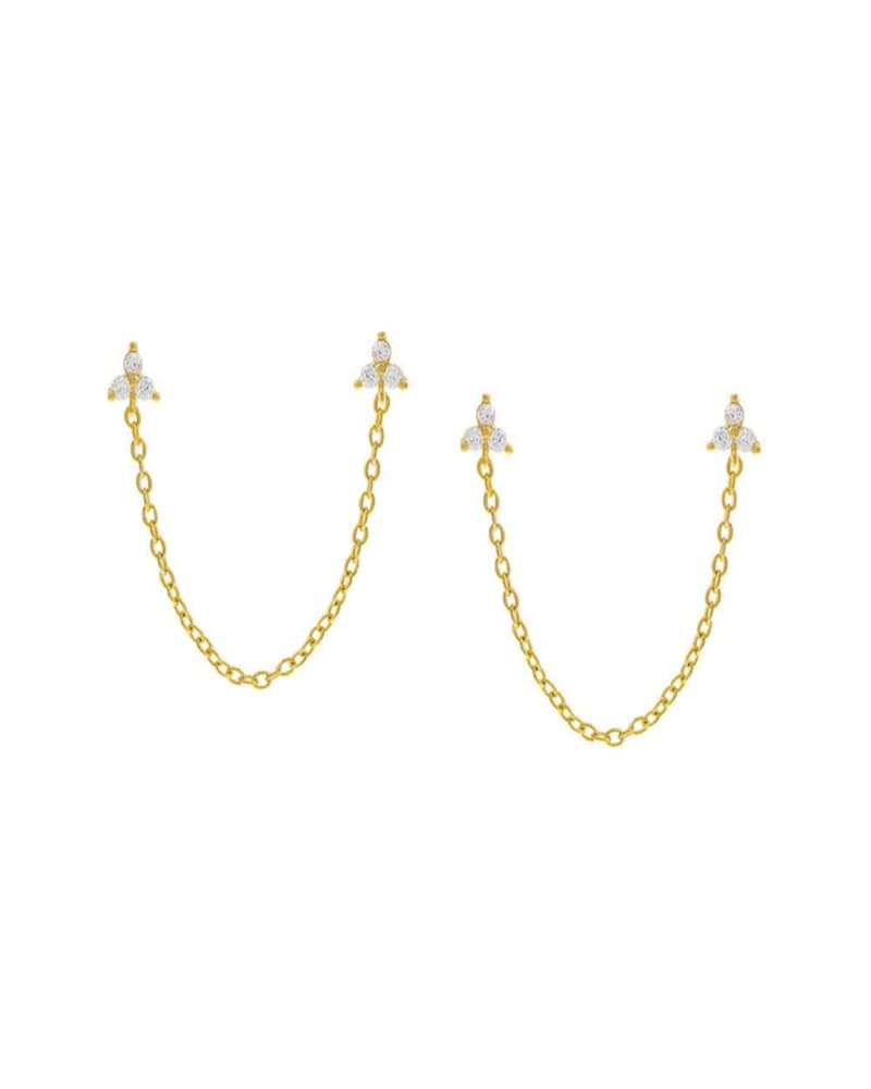 Front of a size One Size Double Trio Cluster Chain Stud Earring Gold One Size Pair in Gold by By Adina Eden. | dia_product_style_image_id:315107